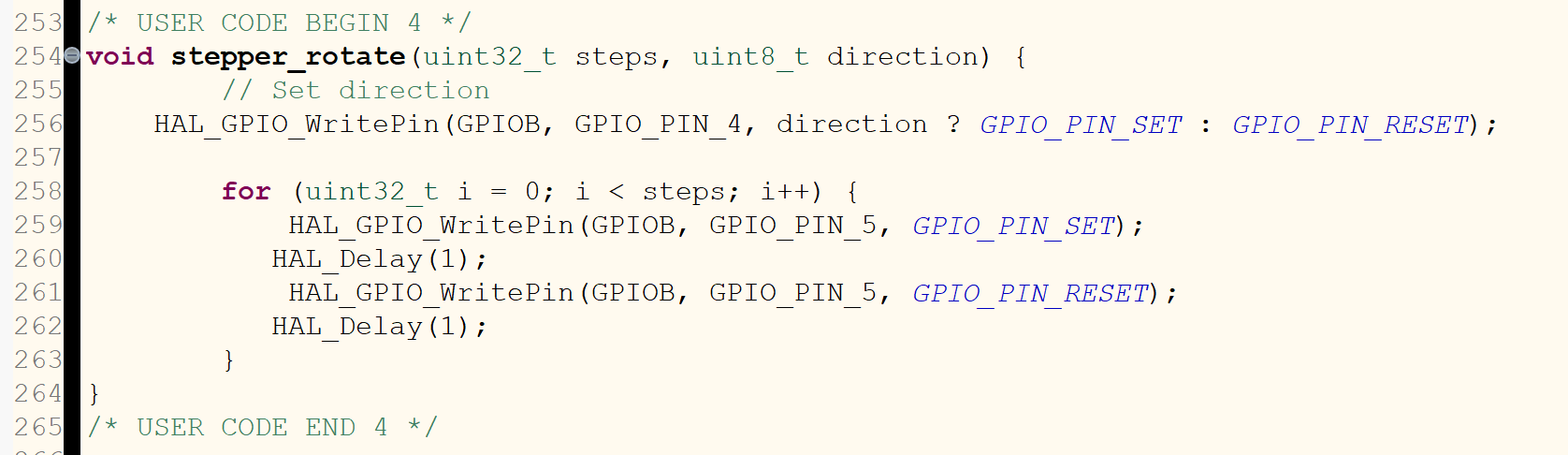Stepper Motor Function Code